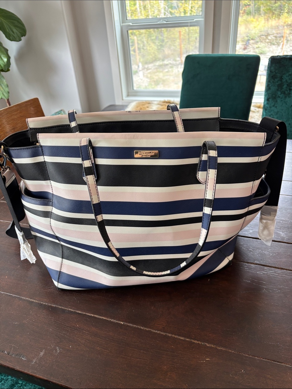Kate Spade Diaper Baby Bag Striped Navy, Black & Pink Tote Bag